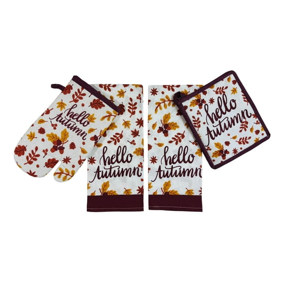 Serafina Home Fall Harvest Thanksgiving Kitchen Towels and Pot Holder Set: Colorful Shades of Autumn