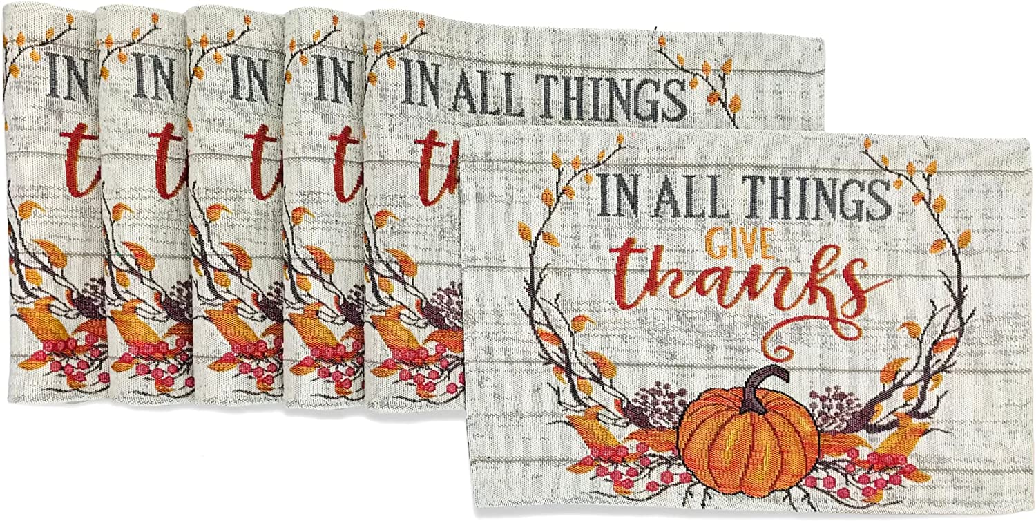 Serafina Home Fall Harvest Thanksgiving Placemats, Autumn Wreath with