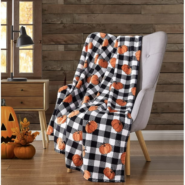 Orange and black plaid blanket best sale
