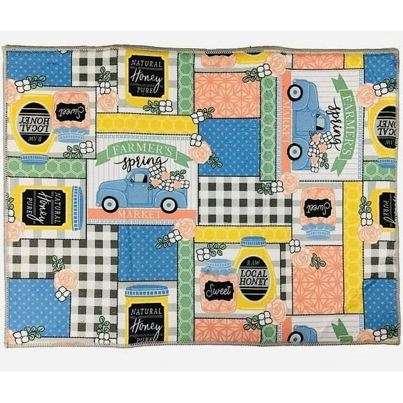 Serafina Home Farmers Spring Kitchen Dish Drying Mat Fun Farm Fresh Truck and Colorful Mason Jar Towels