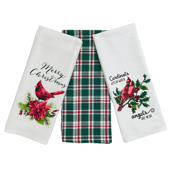 Serafina Home Cardinal Theme Green 3-Pack 100% Cotton Tea Towels