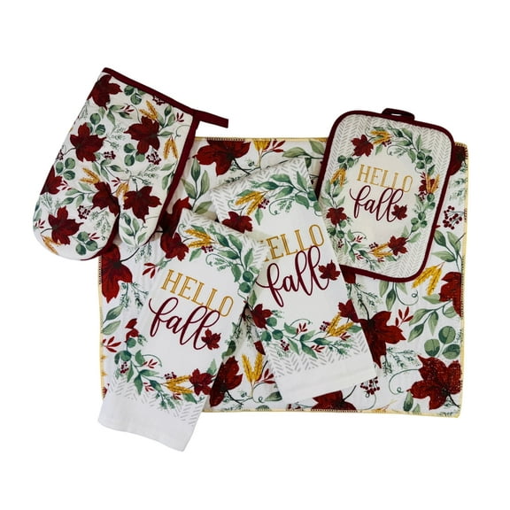 Serafina Home Farmhouse Country Fall Thanksgiving Kitchen Set And Dish Drying Mat Bundle: