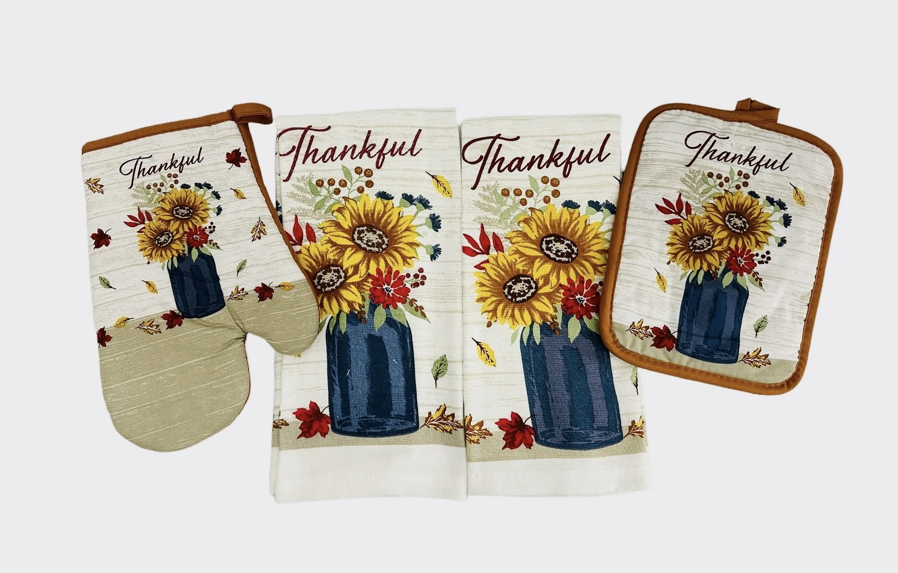 FSTIKO Sunflower Kitchen Linen Set Includes 2 Oven Mitt 2 Pot Holders 2 Kitchen Towels Dishcloths Kitchen Decor for Cooking Baking Barbecue Set of 6 Piece Walmart