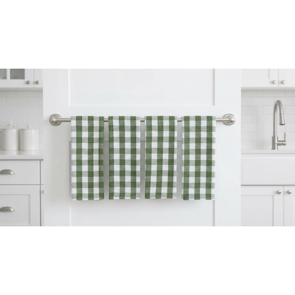 Serafina Home Farmhouse Kitchen Dish Hand Towels, Traditional Tartan Plaid Pattern, Dark Green and White, 100% Cotton, Soft, Absorbent, and Durable, 15" x 25", 4 Piece Set