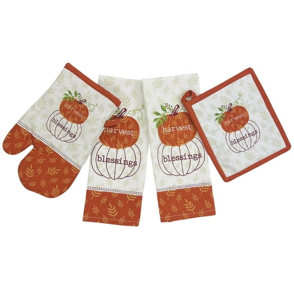 Serafina Home Farmhouse Thanksgiving Fall Decor Kitchen Towels and Pot Holder Set: Harvest Blessings
