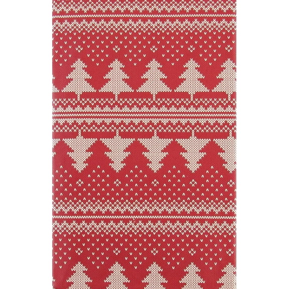 Serafina Home Fashions Snowy Christmas Trees Simulated Knit Pattern Vinyl Flannel Back Tablecloth 60"