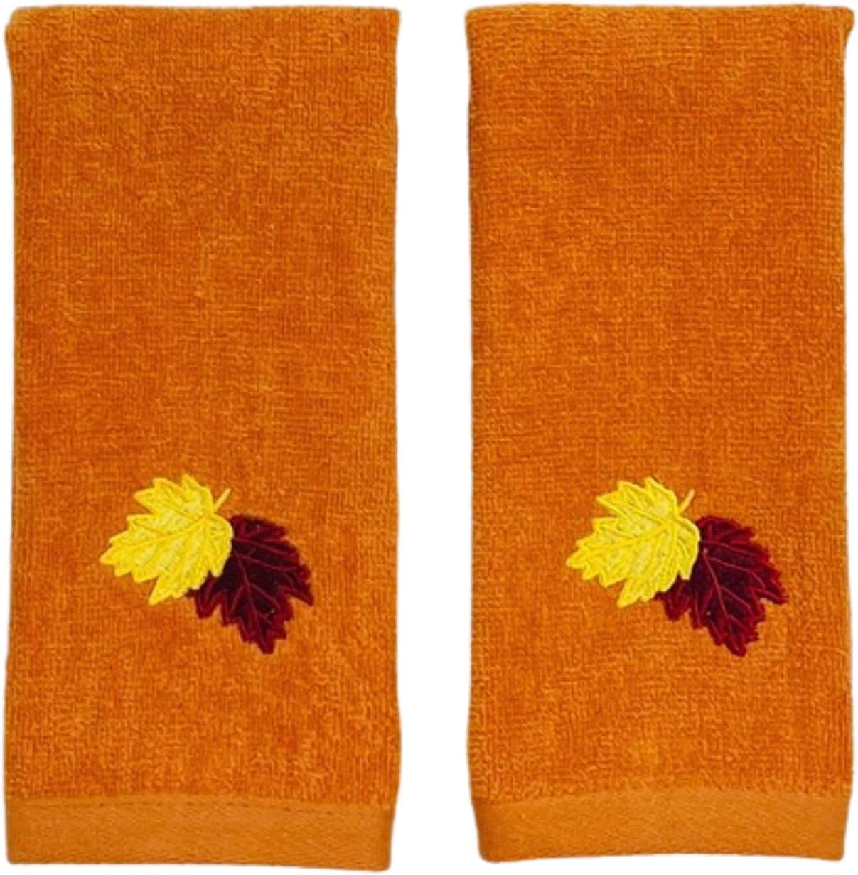 Serafina Home Decorative Fall Leaf Fingertip Towels Embroidered Gold