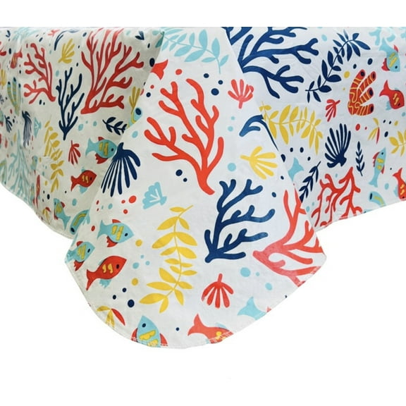 Serafina Home Fish Swimming Among Coral and Sea Plants Vinyl Flannel Back Tablecloth 52" x 70"