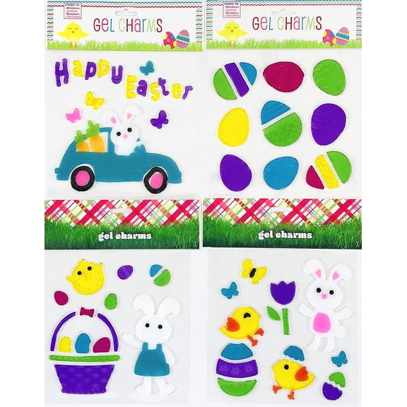 Serafina Home Fun Easter Spring Gel Clings: Variety of Flowers, Bunny Friends, Chicks, Eggs, and Butterflies Decoration Pack for Windows, Mirrors, Car and More!