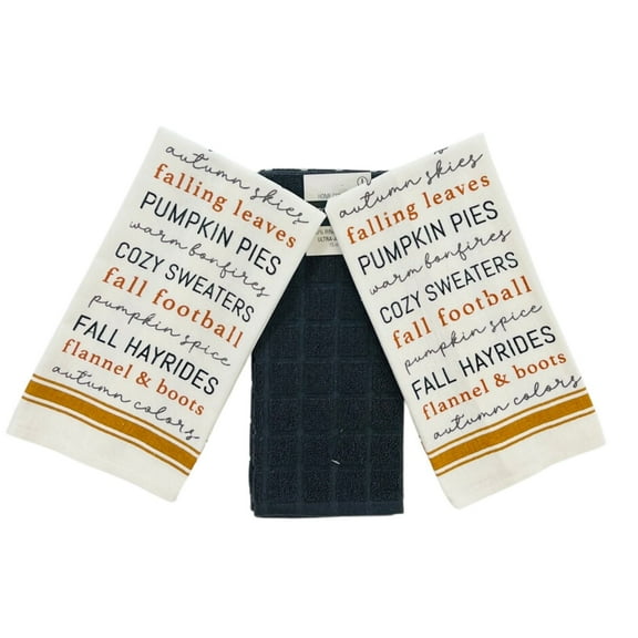 Serafina Home Fun Fall Kitchen Dish Towels Set Of 4: Happy Football Family Food and Snuggle Season with Golden Yellow Stripes