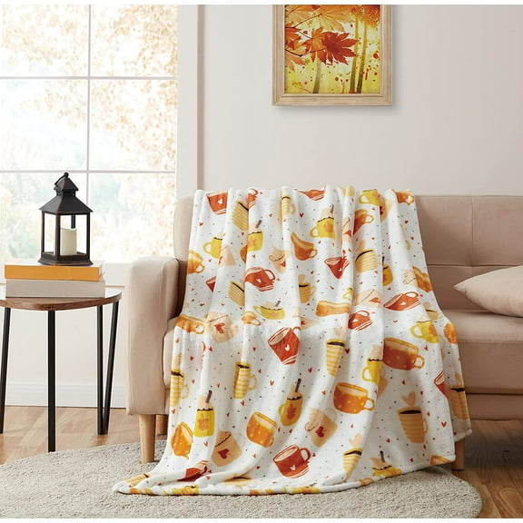 Serafina Home Farmhouse Fall Throw Blanket: Pumpkin Spice Cozy 50" x 60" Wrap