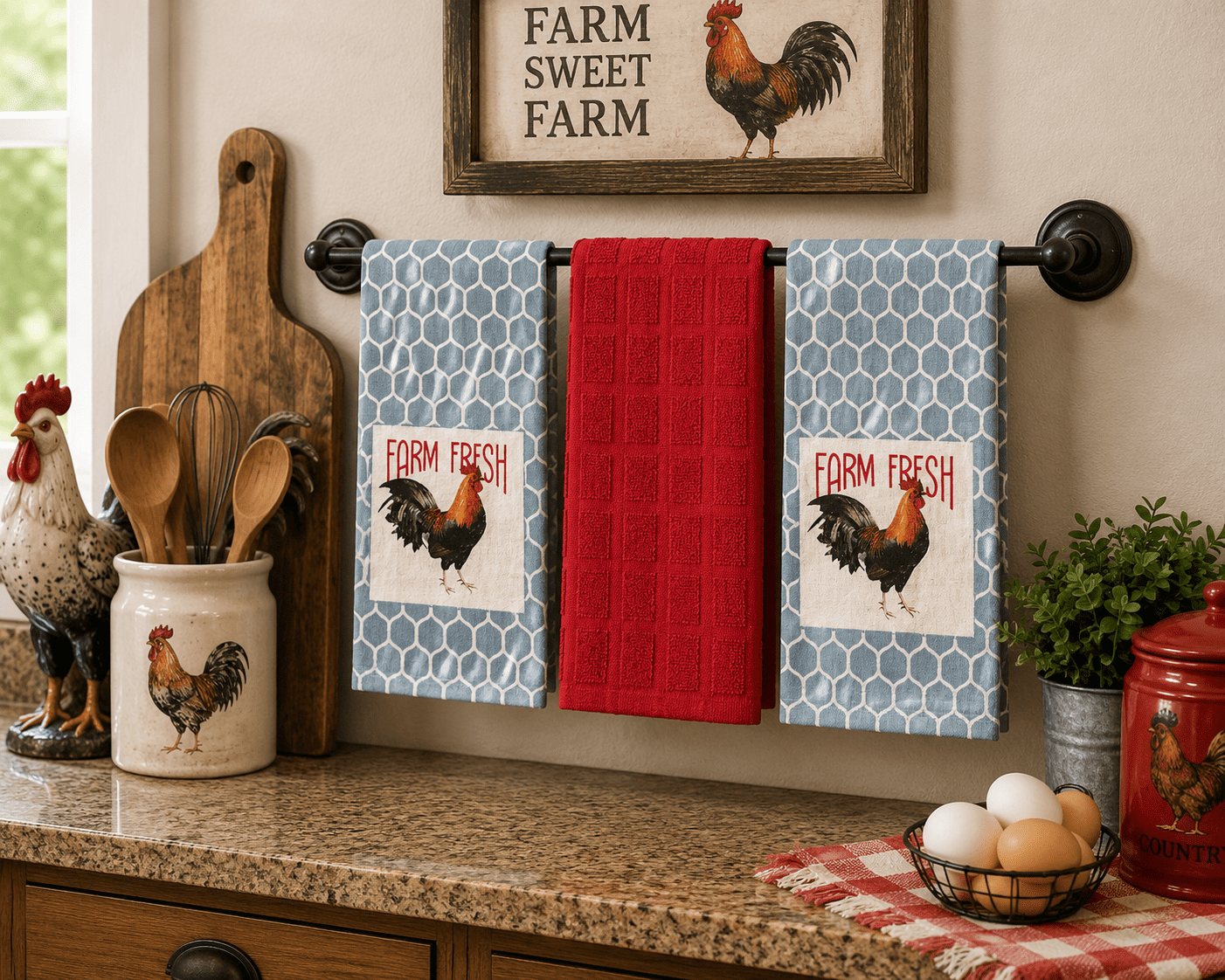 Serafina Home Fun Novelty Rooster Kitchen Dish Towels: Modern Farmhouse ...
