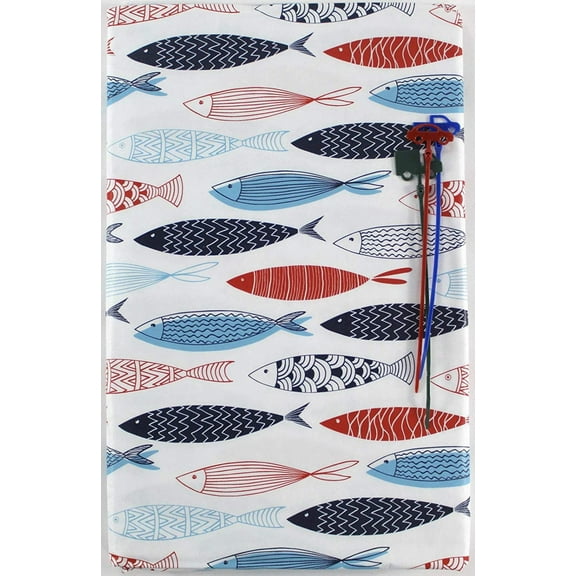 Serafina Home Generic Elrene Plenty of Fish in The Sea Vinyl Flannel Back Tablecloth: Ocean Theme Colorful Sketched Schooling Fish Design&nbsp;52" x 52"