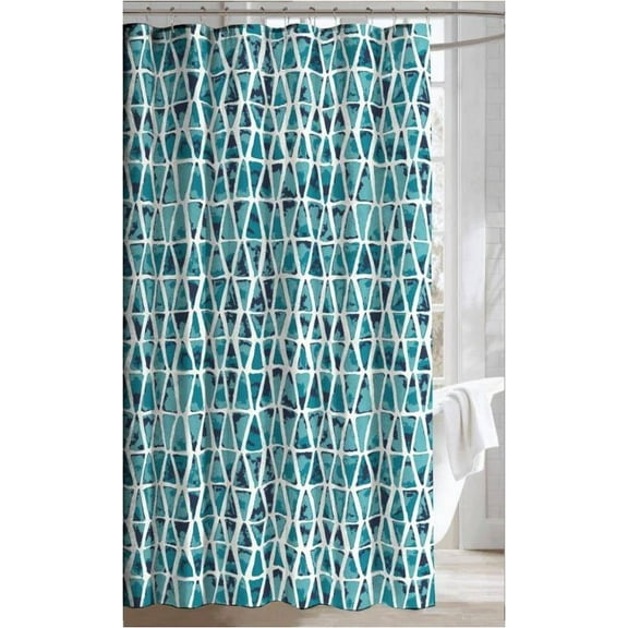 Serafina Home Geometric Camouflage Fabric Blue and White Shower Curtain for Bathroom: Teal Blue Navy