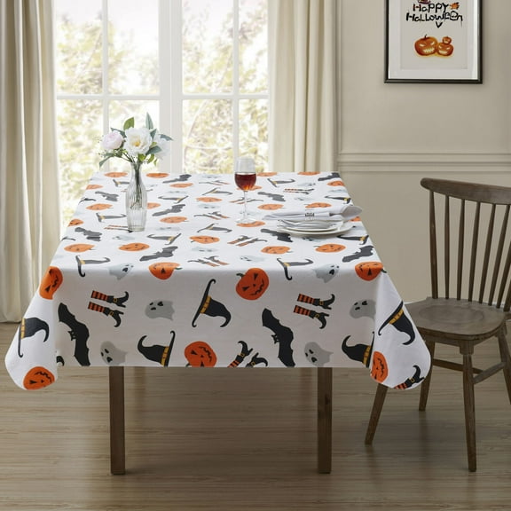 Serafina Home Halloween Vinyl Tablecloth: PEVA Vinyl with Flannel Backing Tablecloth Reusable (Witch 52" x 70"),