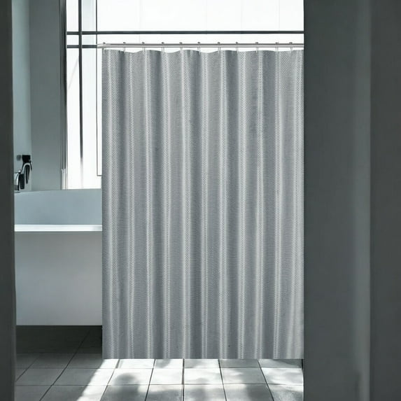 Serafina Home Gray Fabric Shower Curtain: Modern Geometric with Silver Metallic Accent