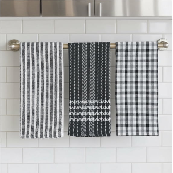 Serafina Home Gray Kitchen Towels: 100% Cotton Soft Absorbent Set of 3 Multipurpose for Everyday Use