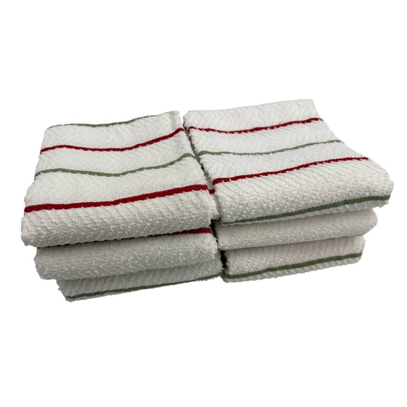 Serafina Home Green And Red Striped Chevron Kitchen Towels, Set Of 6  16" x 26"