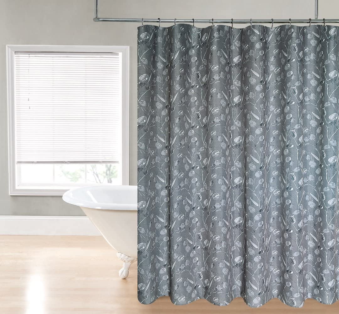 Serafina Home Hadley Gray Floral Leaves Fabric Shower Curtain - Walmart.com