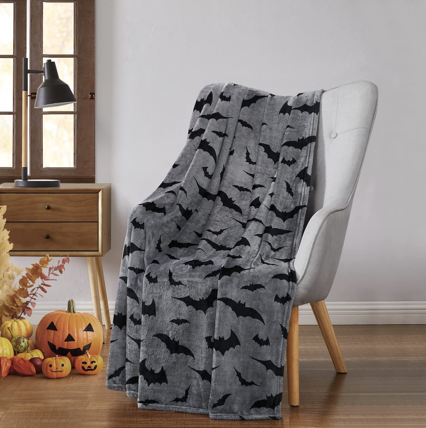 Serafina Home Halloween Throw Blanket - Fuzzy Pumpkin & Ghosts Design, 50"x60" Velvet Fleece For Couch & Bed