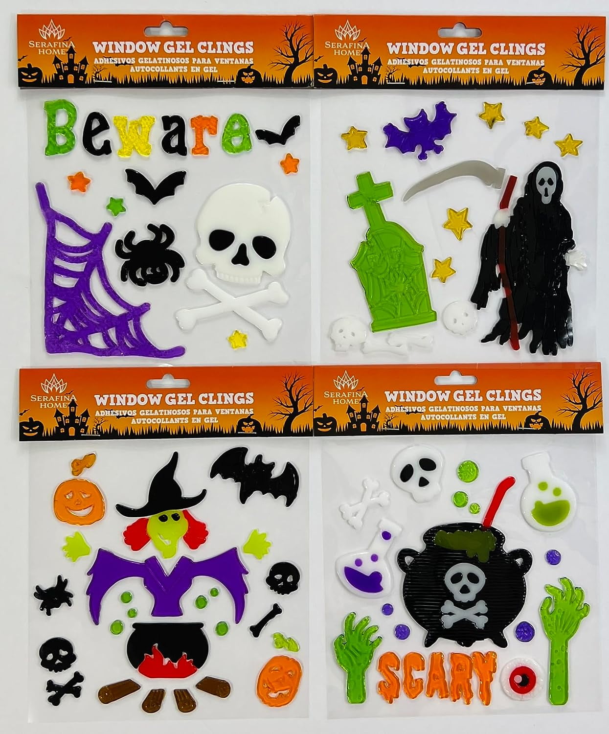 Serafina Home Halloween Gel Window Clings Beware Grim Reaper Witches