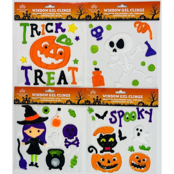 Serafina Home Halloween Gel Window Clings: Trick or Treating Ghosts Jack O Lanterns Pumpkins Sticker Decor Decorations for Home Office Business Windows and More!