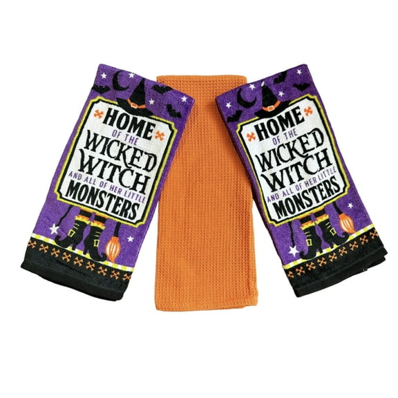 Serafina Home Halloween Hand Towels: Home of The Witch and Her Little Monsters, Cute Humor, Soft Absorbent Cotton (Witch Mama)