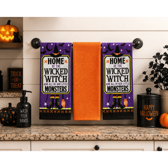 Serafina Home Halloween Hand Towels: Home of The Witch and Her Little Monsters, Cute Humor, Soft Absorbent Cotton (Witch Mama)