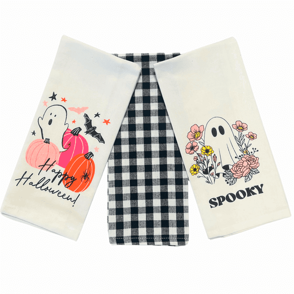 Serafina Home Halloween Kitchen Dish Towel Set: Happy Halloween And Spooky Ghost Design, 15" x 25"