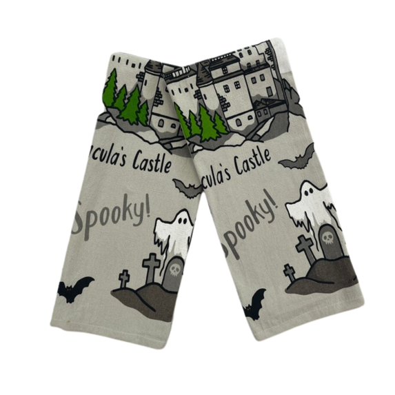 Serafina Home Halloween Kitchen Towel Set Draculas Castle, Set Of 2 (15" x 25")