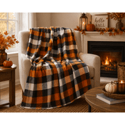 Serafina Home Halloween Plaid Blanket Throw Orange Black White Farmhouse Tartan Print on Velvet Fleece for Sofa Bed Couch Chair Dorm