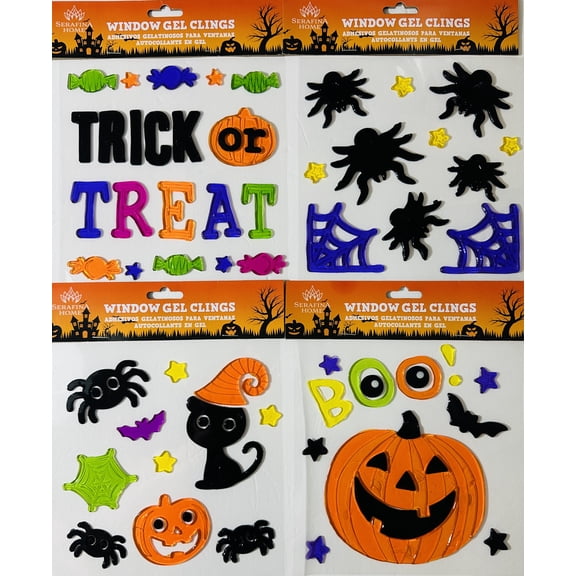 Serafina Home Halloween Trick or Treat Gel Clings: Pumpkins, Spiders, Bats, Black Cat, Jack O Lanterns