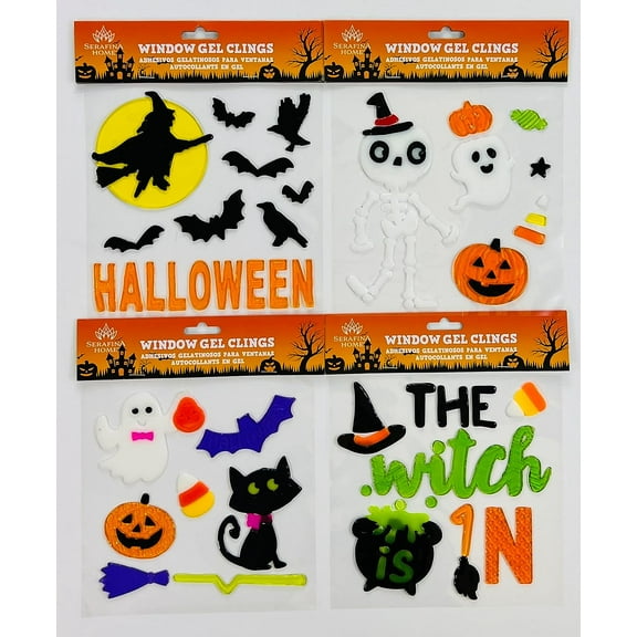 Serafina Home Halloween Window Gel Clings: Trick or Treating Home Decor Jack O Lanterns Pumpkins Witch Black Cat Decorations for Home Office Business