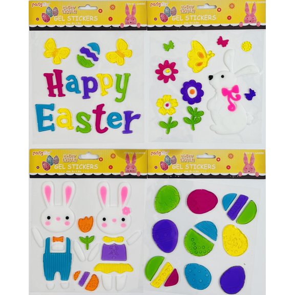 Serafina Home Happy Easter Gel Clings, Bunnies, Flowers, Easter Eggs, Set Of 4