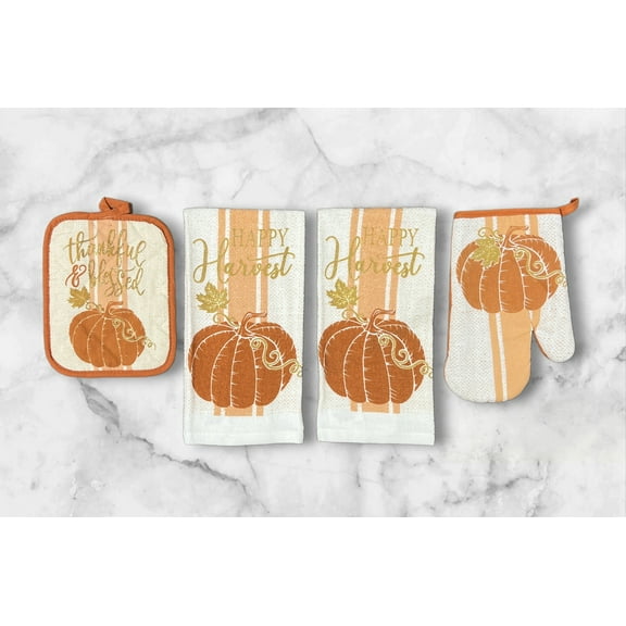 Serafina Home Happy Harvest Farmhouse Fall Decor Kitchen Towels and Pot Holder Set