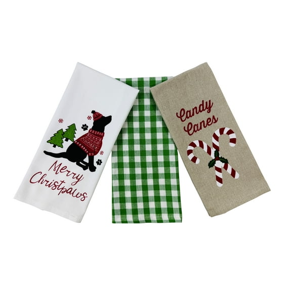 Serafina Home Happy Holidays Christmas Black Labrador Retriever With Cozy Mittens Kitchen Towels Set Of 2
