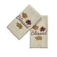 thumbnail image 1 of Serafina Home Autumn Fall Bath Fingertip Towels, Ivory Cream Off White, 100% Cotton, Embroidered Leaf Blessed Design, Stitched Border, 2 Piece Set, 1 of 6