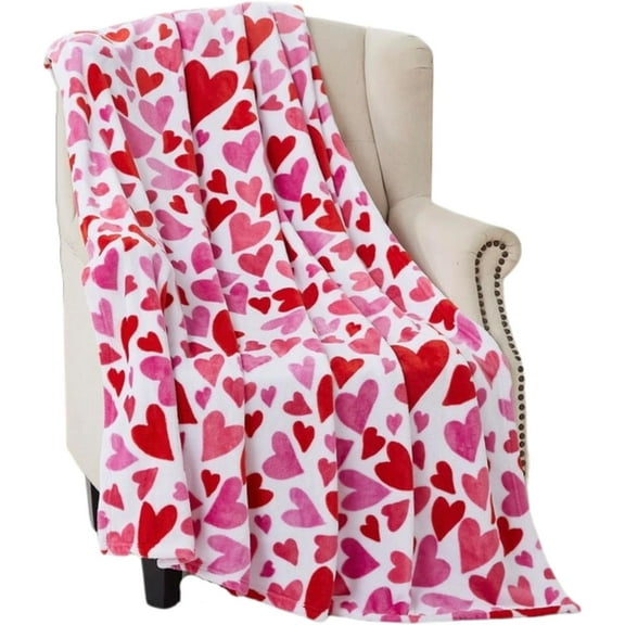 Serafina Home Hearts Throw Blanket: Contemporary Pink and Red Hearts, Microfiber Fleece Velour, Accent for Couch Sofa Bed (Pink Red Hearts)