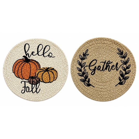 Serafina Home Fall and Thanksgiving Harvest Collection Fall Gather Cotton Trivets 2 Count