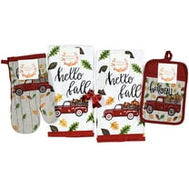 Serafina Home Hello Fall Farm Truck Kitchen Towels and Pot Holder Set: Autumn Harvest Pumpkins and Colorful Leaves, Pot Holder Oven Mitt has Embellished Jacquard Weave