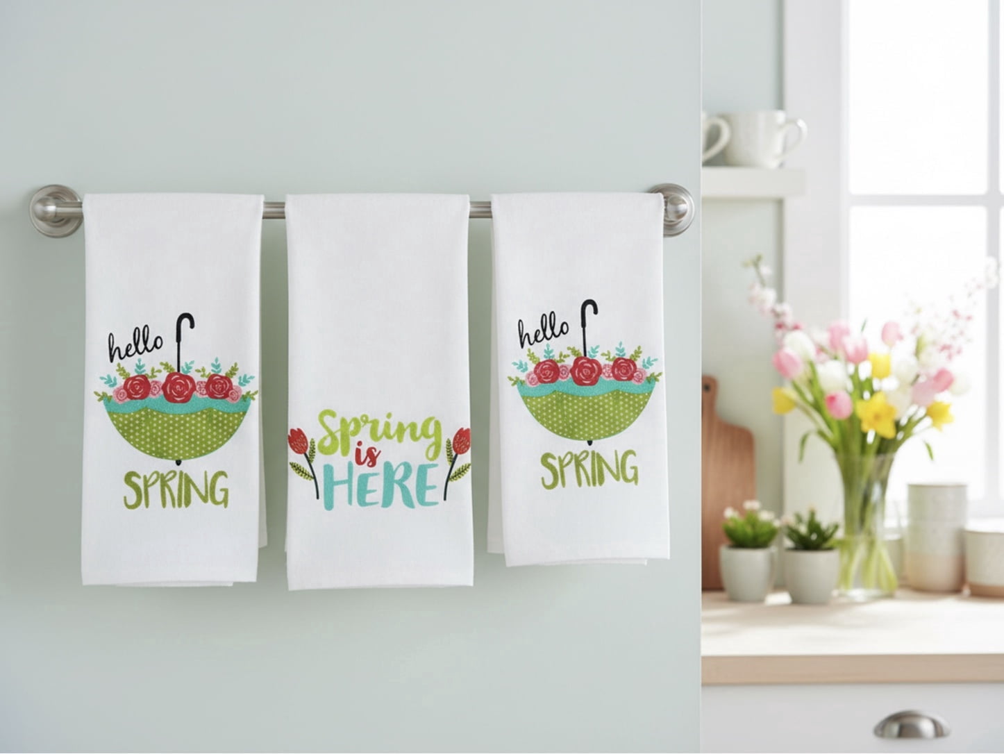 Serafina Home Hello Spring Kitchen Dish Hand Towels: Pink Green White ...