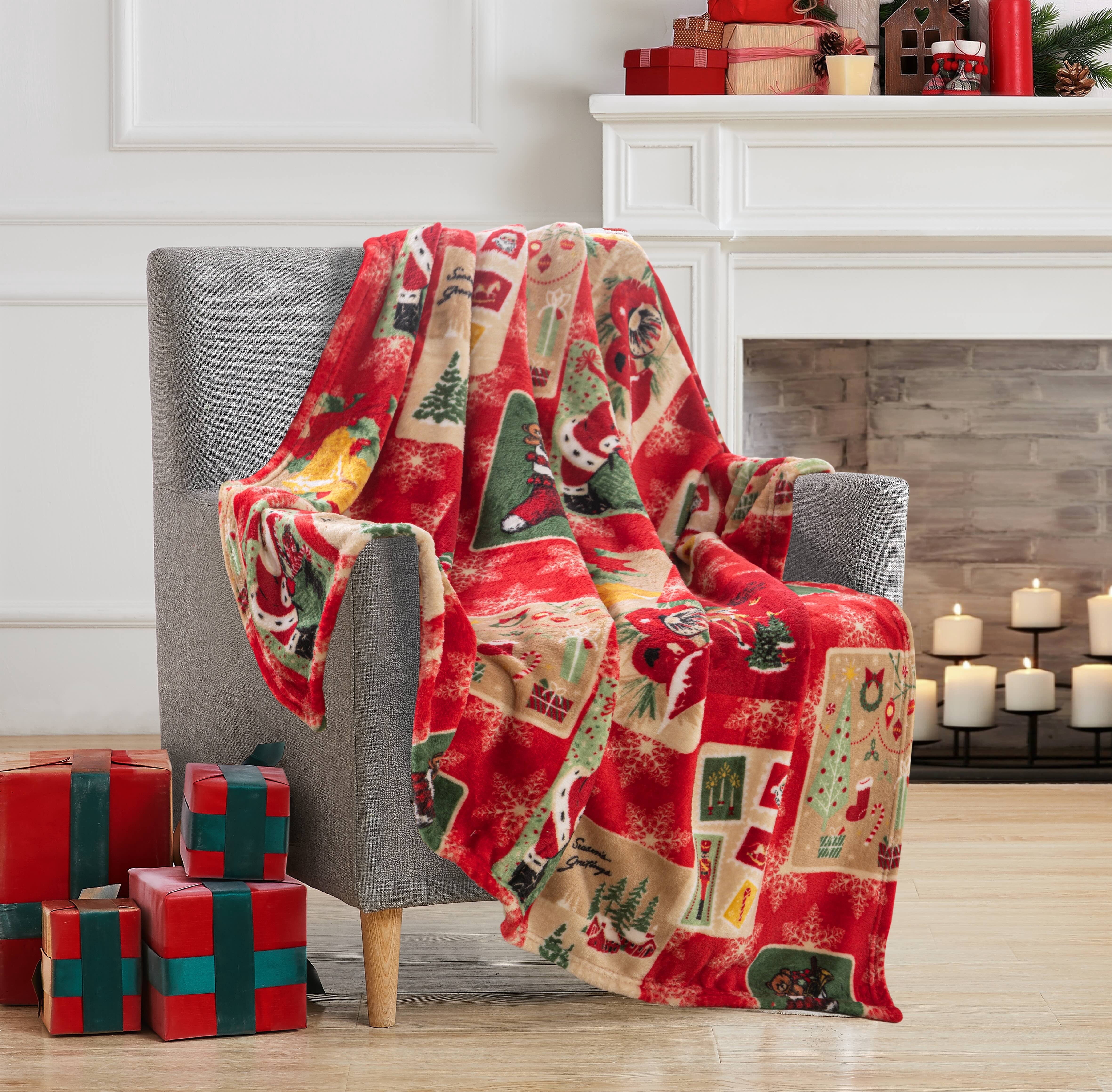 Serafina Home Christmas Holiday Throw Blanket: Country Rustic Red