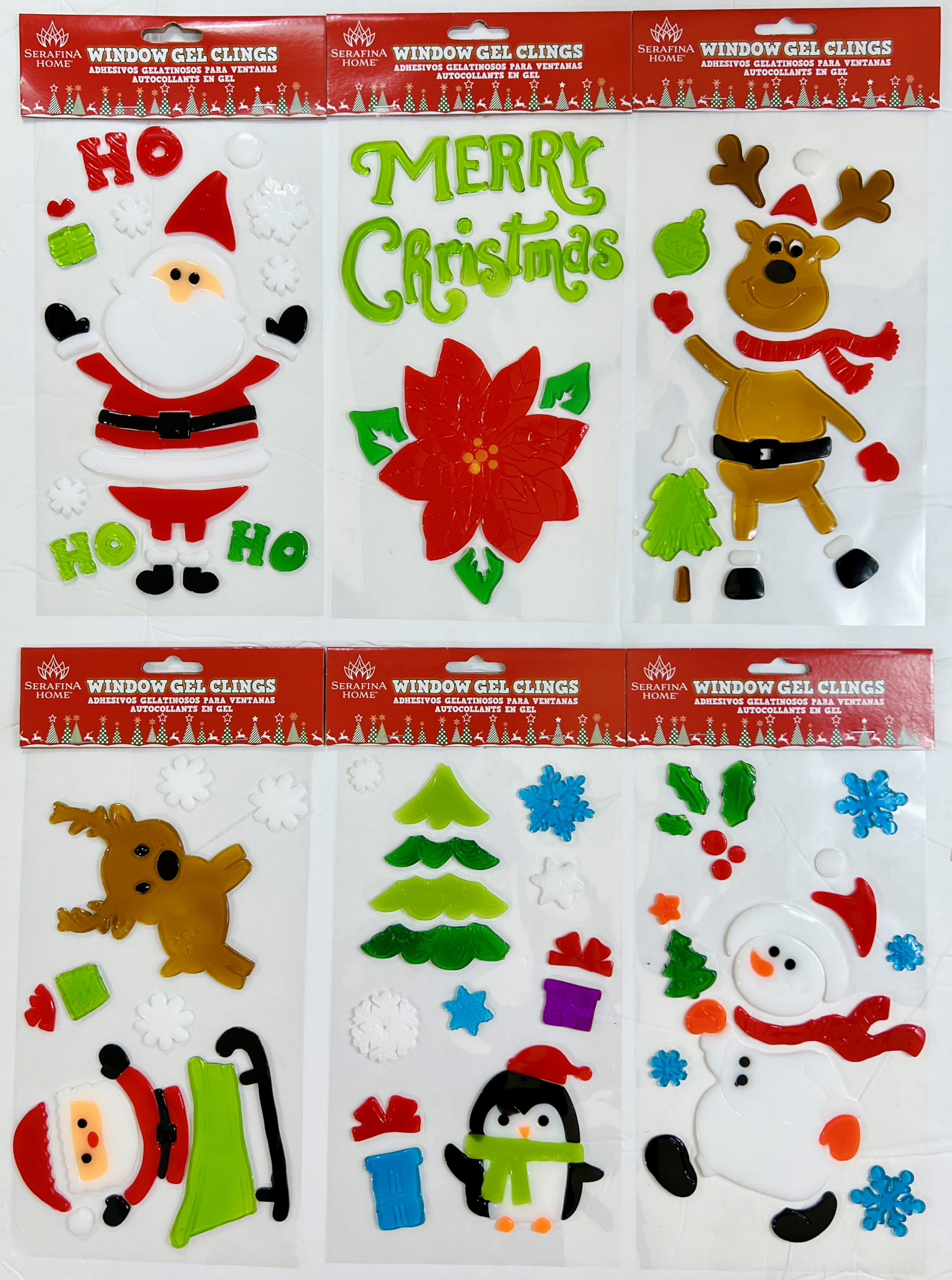 Serafina Home Holiday Christmas Gel Clings Santa Claus Snowman