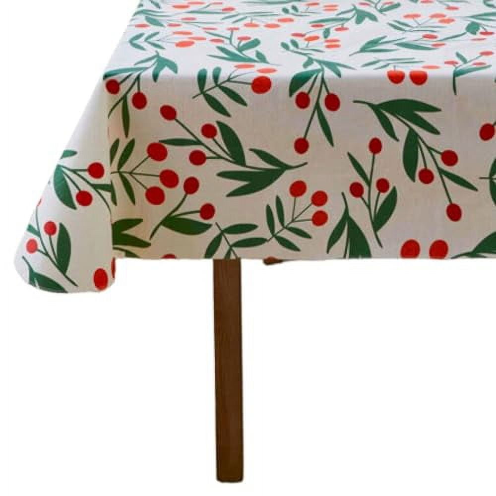 Serafina Home Holiday Christmas Holly And Berries Vinyl Tablecloth with