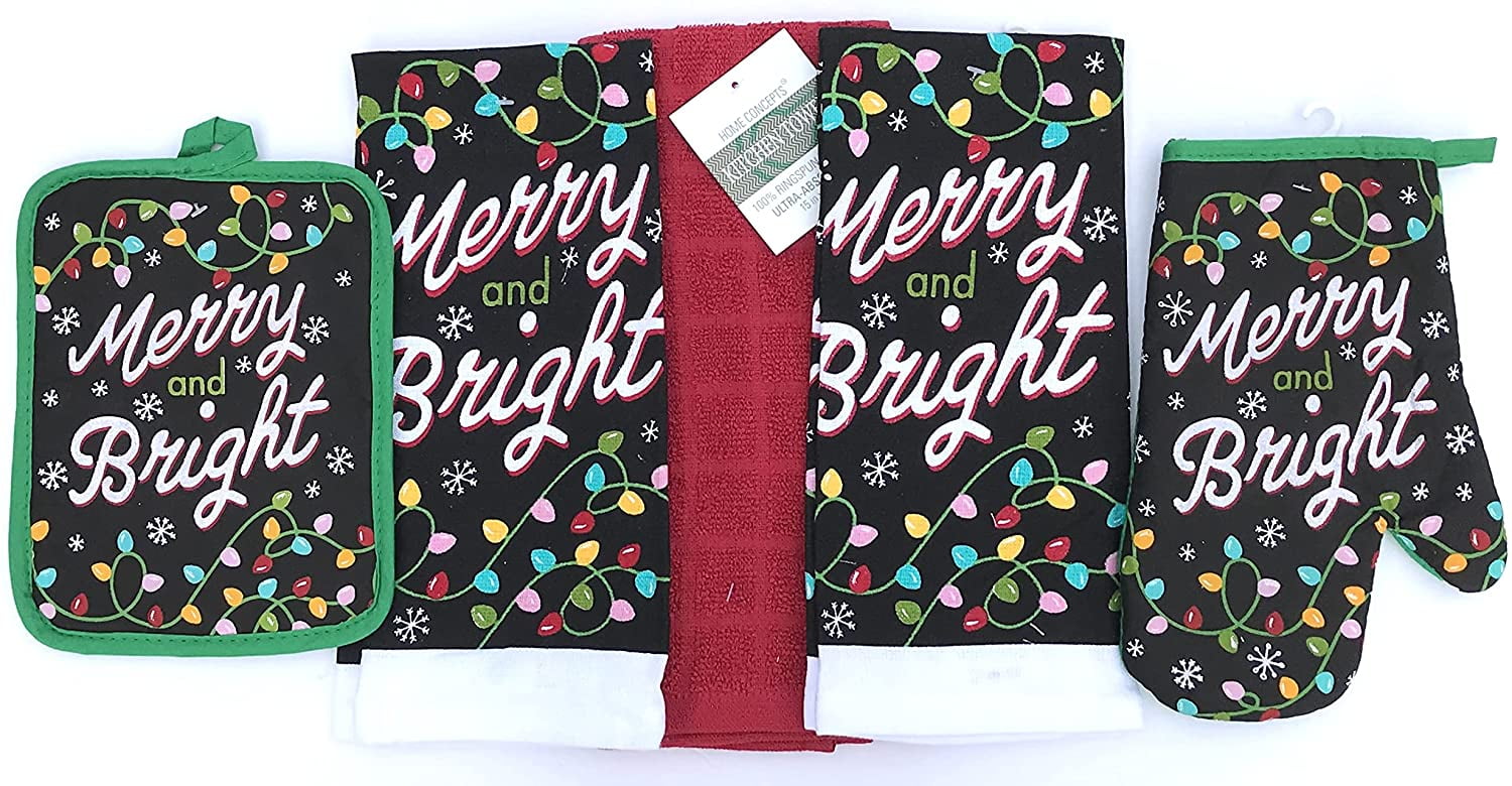 Serafina Home Holiday Christmas Kitchen Towels Pot Holders Set Festive
