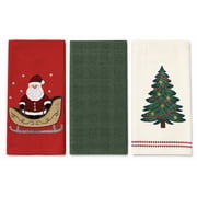 Serafina Home Holiday Christmas Santa and Christmas Tree 100% Cotton Kitchen Towels 3 Count