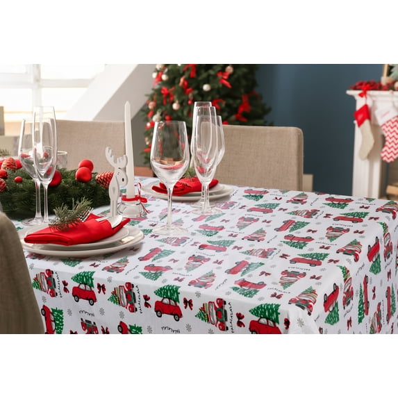Serafina Home Holiday Christmas Vinyl Tablecloth with Flannel Backing: Tablecloth Reusable (Car Tree, 60" x 84" Rectangular)