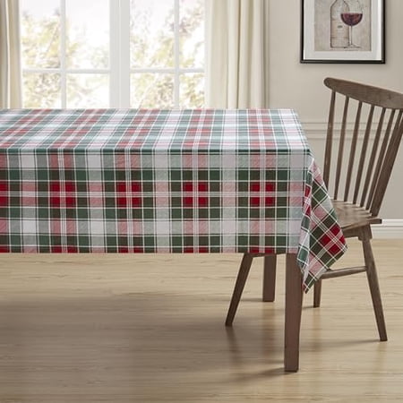 Serafina Home Holiday Christmas Vinyl Tablecloth with Flannel Backing: Tablecloth Reusable (Holiday Plaid, 52" x 70")