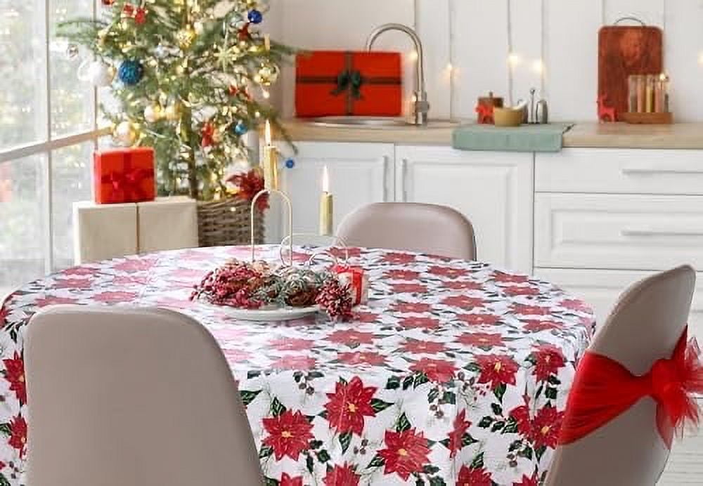 Serafina Home Holiday Poinsettia Christmas Vinyl Tablecloth with