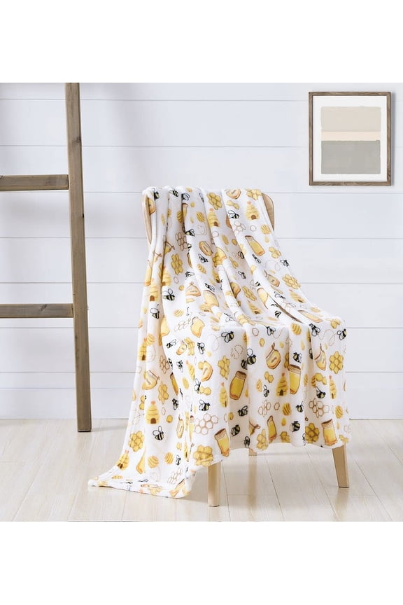 Honey Bee Throw Blankets: Bee Hive Honey Jars Honey Candy Soft Plush Accent for Sofa Couch Chair Bed Dorm or Travel